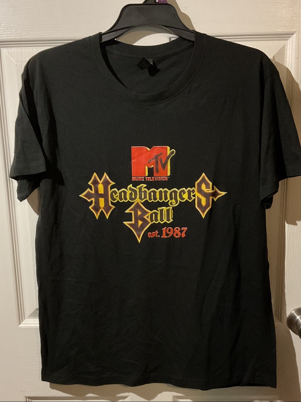 MTV Black Headbangers Ball Graphic Tee with Yellow and Red Logo